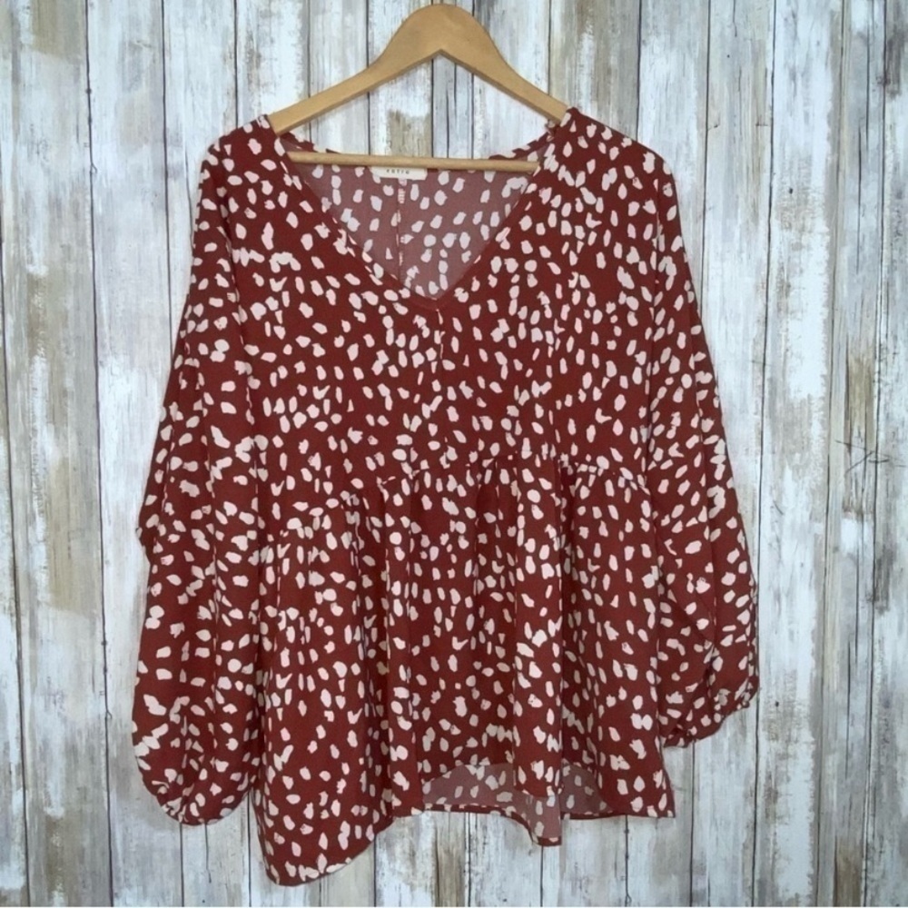 Entro Rust Red Dot Blouse - Picture 2 of 6